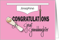 Graduation for Great Granddaughter Hat and Diploma with Custom Name card