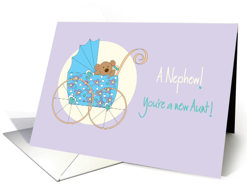 Becoming an Aunt for new baby Nephew, Bear in Blue Stroller card