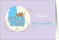 Becoming an Aunt for new baby Nephew, Bear in Blue Stroller card