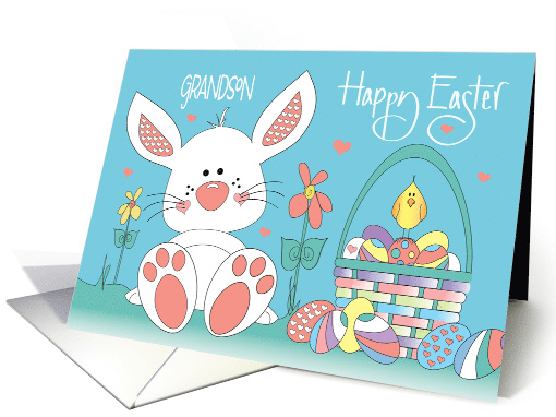 Easter for Grandson White Bunny with Easter Egg Basket... (1349644)