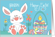 Easter for Grandson White Bunny with Easter Egg Basket Decorated Eggs card