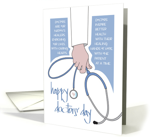 Hand Lettered Doctors' Day 2024 with Doctor Holding Stethoscope card