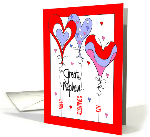 Hand Lettered Valentine's Day for Great Nephew Heart-Balloon Trio card