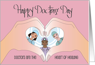 Doctors’ Day 2024 Female Doctor Heart Hands Three Female Physicians card