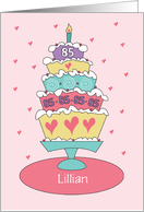 Birthday for 85 Year Old Colorful Layered Cake Hearts and Custom Name card