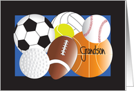 Hand Lettered Birthday for Sport Loving Grandson Various Sports Balls card