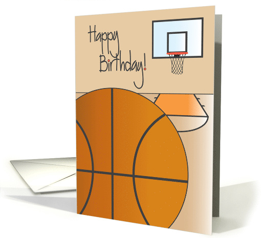 Birthday with Basketball, Basketball Hoop, Net and Court card