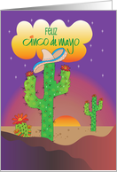 Feliz Cinco de Mayo Espaol con Kaktas y Sombrero en el Desierto card