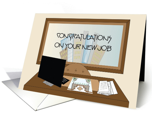 Congratulations on New Job as Architect, Desk with Plans card
