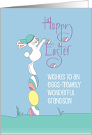 Hand Lettered Easter for Grandson White Bunny Hunting for Eggs card