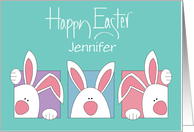 Easter for Kids Peek-a-Boo White Bunnies with Custom Name card
