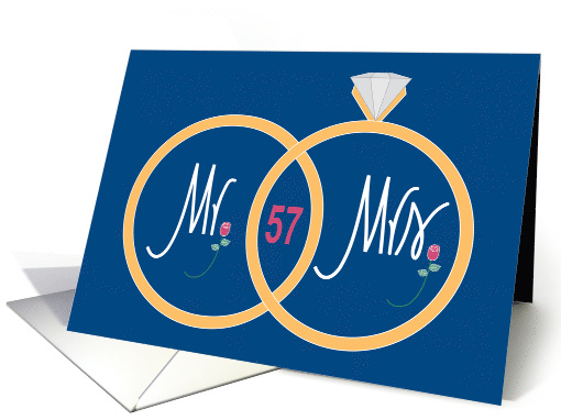 57th Wedding Anniversary, Overlapping Golden Wedding Rings card
