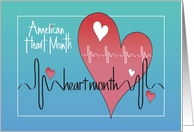 Hand Lettered American Heart Month Heartbeat Pattern and Hearts card