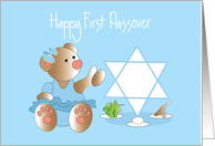 Baby’s First Passover for Girl, Bear, Star of David & Pesach Foods card