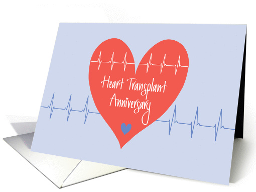 Heart Transplant Anniversary, with Heart and Heart Waves card