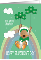 St. Patrick’s Day for Kids Bear in Bonnet with Shamrock Balloons card