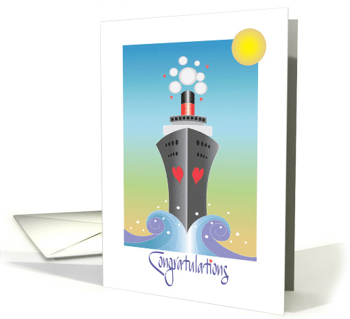 Hand Lettered Wedding Congratulations, Cruise Ocean Liner, Hearts card