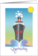 Hand Lettered Wedding Congratulations Cruise Ocean Liner with Hearts card