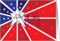 Hand Lettered 4th of July with Waving Red Stripes and Large Blue Star card