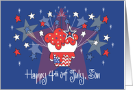 Fourth of July for Son Patriotic Cupcake with Bursting Firework Stars card