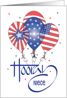 Fourth of July for Niece Hooray Patriotic Red White and Blue Balloons card