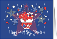 Fourth of July for Grandson Patriotic Cupcake with Star Fireworks card
