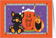 Halloween for Good Friend Fall Sweet Fall Coffee with Cat and Pumpkin card