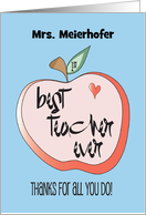 Thanks 1st Grade Teacher Apple Best Teacher Ever with Custom Name card