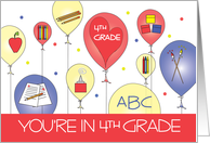 Back to School to 4th Grade, Balloons with Crayons & Paint card