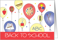 Back to School, Balloons with Crayons, Pencils & Paintbrushes card