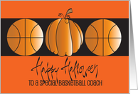 Halloween for Basketball Coach, Two Basketballs & Round Pumpkin card