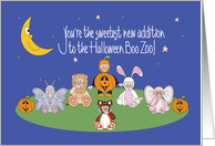 First Halloween for Niece, Halloween Costumed Infants in moonlight card