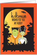 Hand Lettered Halloween for My Husband with Frankenstein and Bride card