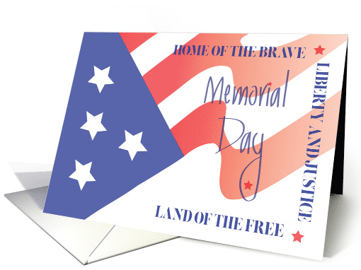 Hand Lettered Memorial Day, Waving Red, White and Blue U.S. Flag card