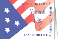 Hand Lettered Memorial Day, Waving Red, White and Blue U.S. Flag card