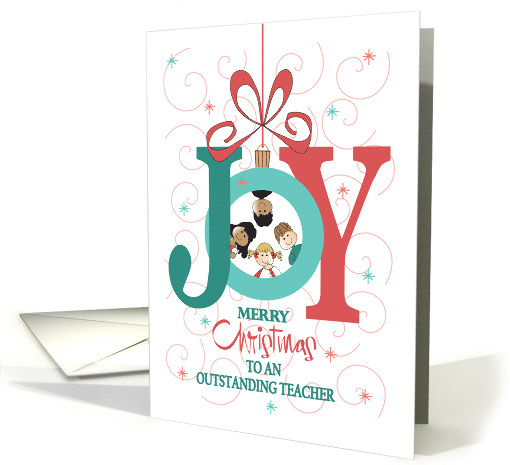 Hand Lettered Christmas for Teacher, Joy Ornament with Children card