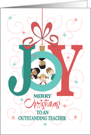Hand Lettered Christmas for Teacher, Joy Ornament with Children card