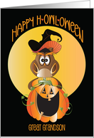 Halloween for Great Grandson H-owl-oween Owl on Pumpkin in Hat card