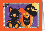 Halloween for Daughter Black Cat and Jack O Lantern with Witch Hat card