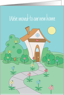 We’ve Moved into New House, Cottage with Flowers & Shrubbery card
