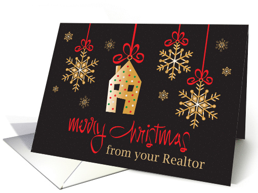 Christmas From Realtor, Snowflakes & Home Ornaments & Red Bows card