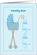 New Baby Boy Ohh Boy Ohh Boy Long Legged Strolled with Custom Name card