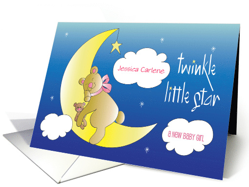 Hand Lettered Baby Girl Twinkle Little Star Bear on Moon... (1369070)