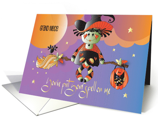 Halloween for Great Niece Put a Spell on Me Little Witch on Broom card