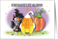 1st Halloween for Granddaughter, Candy Corn, Pumpkin & Black Cat card