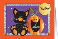 1st Halloween for Grandson Black Cat and Jack O Lantern with Moon card