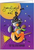 Hand Lettered Halloween Fly Great Nephew Black Kitty and Full Moon card