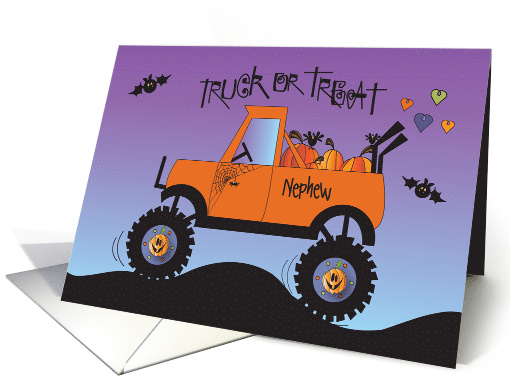 Hand Lettered Halloween Truck or Treat Orange Truck with Pumpkins card