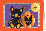 First Halloween for Son with Black Cat and Orange Jack O’ Lantern card