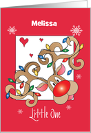 Christmas for Kids Red Nosed Reindeer Lights in Antlers Custom Name card